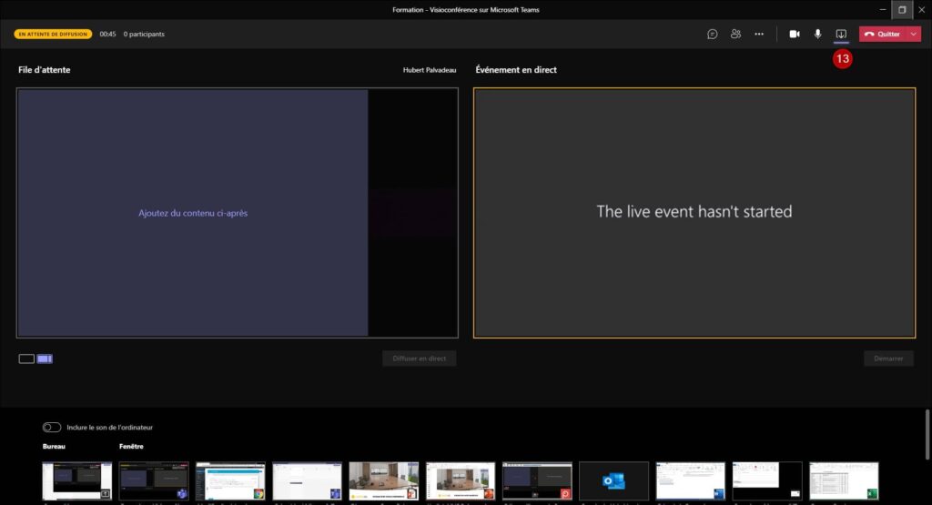 Partager du Contenu - Votre Évènement en Direct - Formation avec Teams