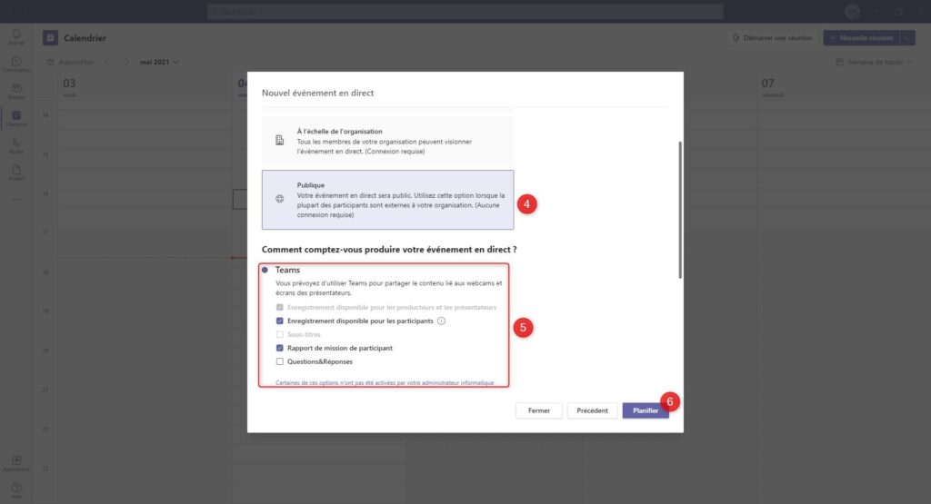 Planifier un Évènement en Direct - Publique - Microsoft Teams