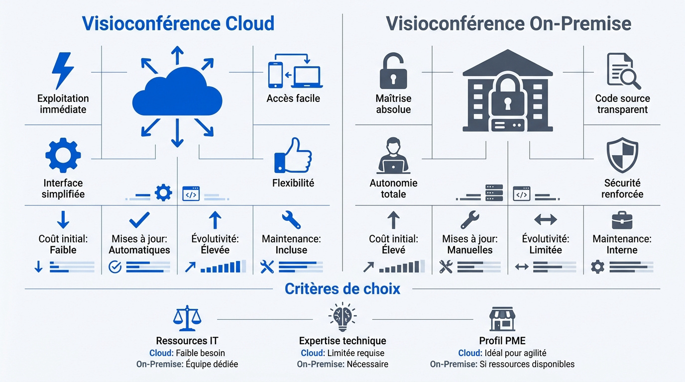 Comparaison technique entre les infrastructures de visioconférence cloud et on-premise