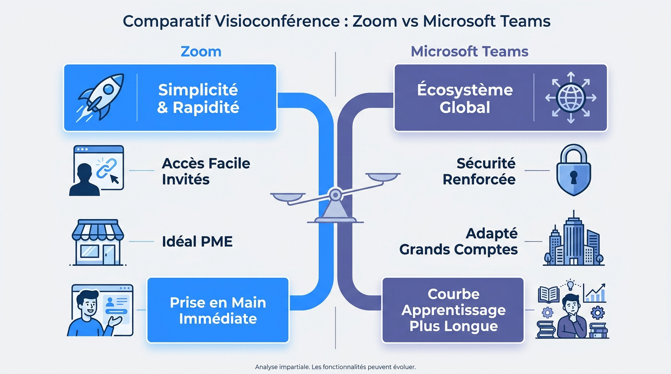 Comparaison des interfaces de visioconférence Zoom et Microsoft Teams