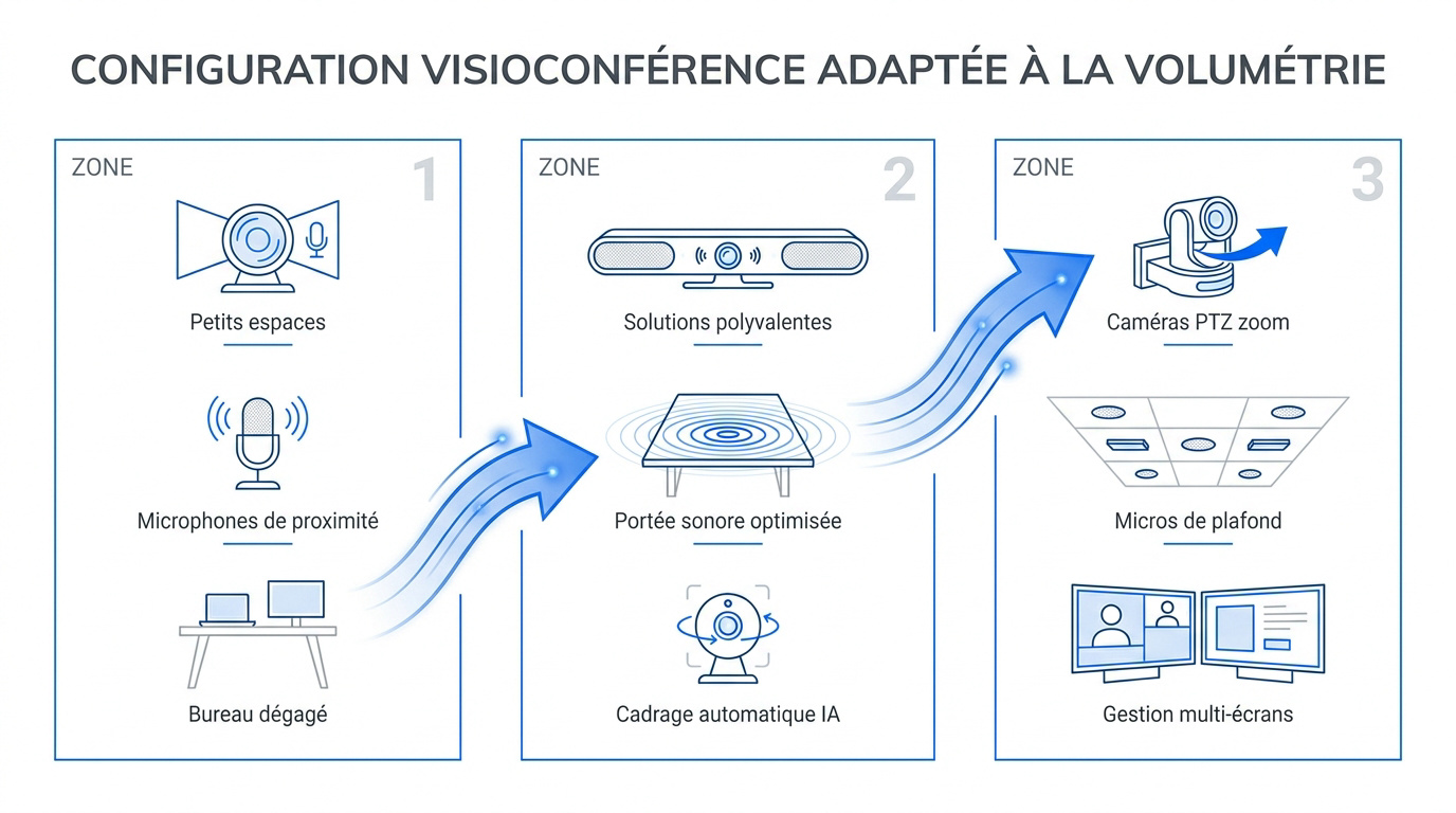 Installation de matériel de visioconférence professionnel selon la taille de la salle