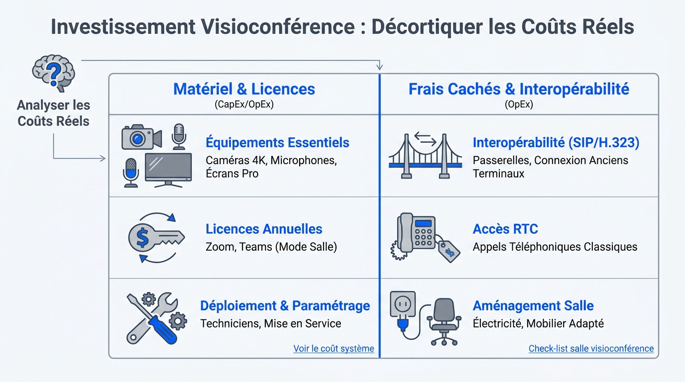 Graphique comparatif des dépenses d'investissement et opérationnelles pour la visioconférence professionnelle