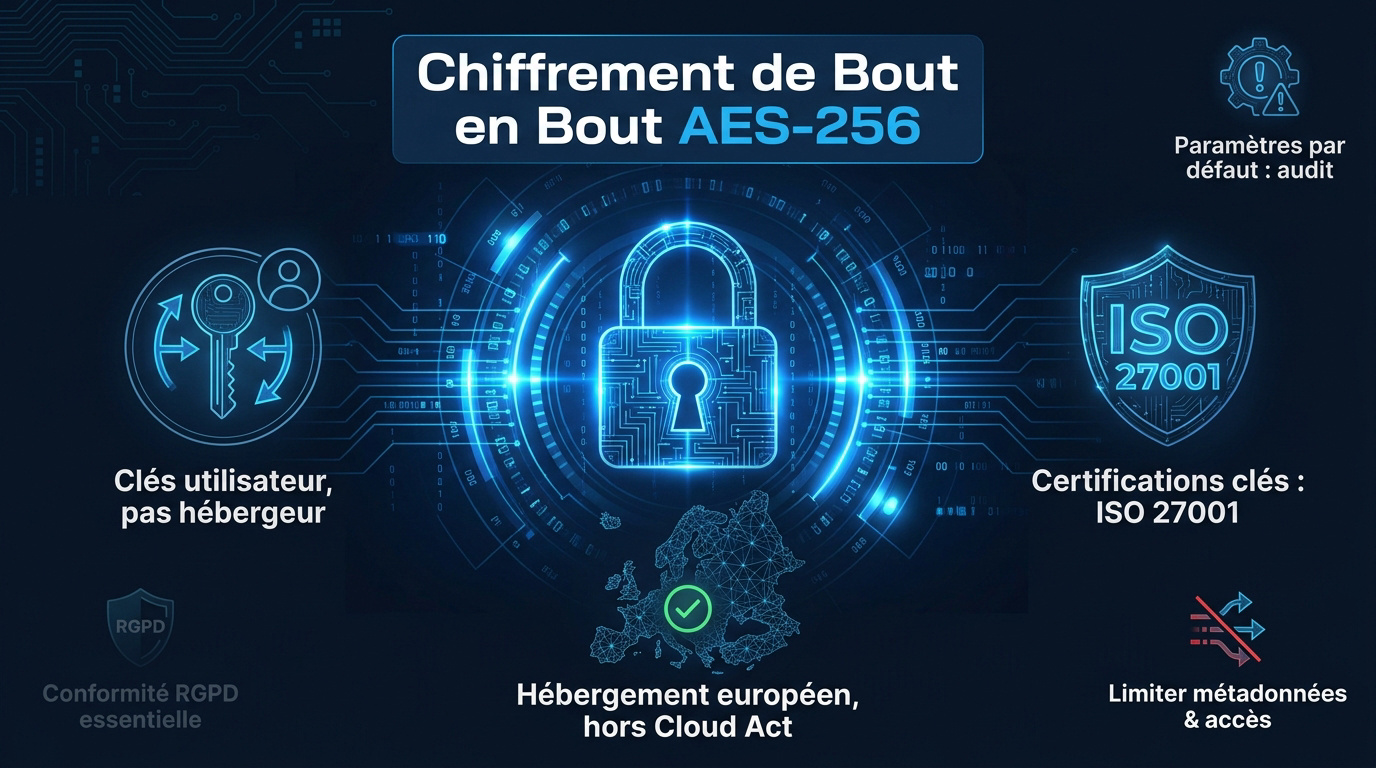 Schéma technique du chiffrement AES-256 pour la protection des données en visioconférence