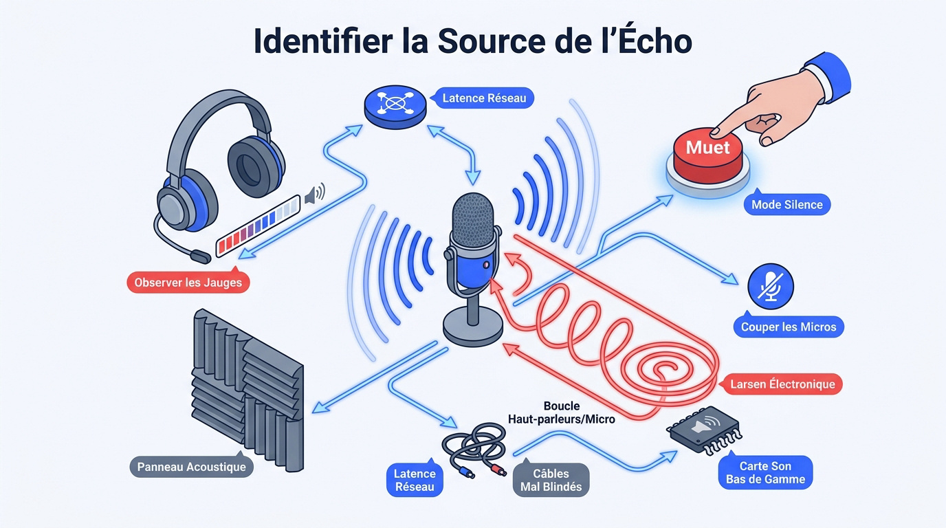 Analyse technique pour identifier la source de l'écho en visioconférence