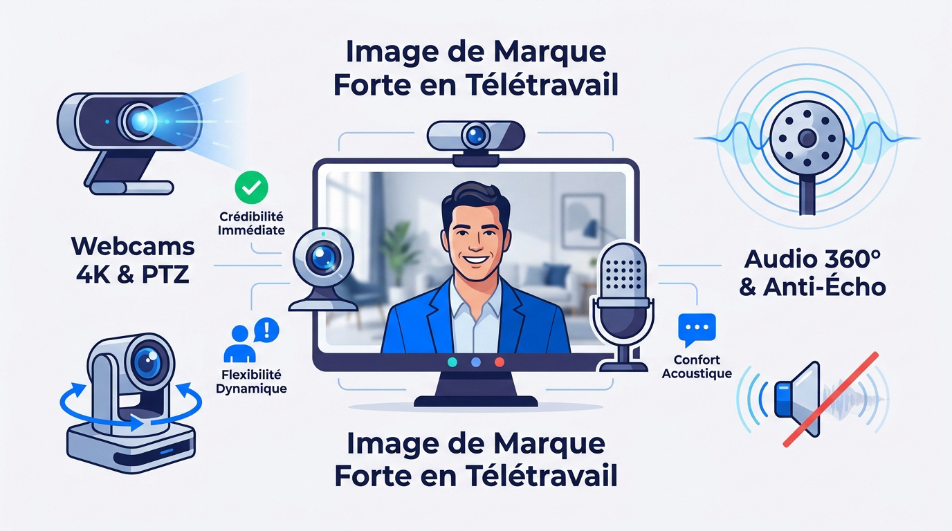 Infographie sur les équipements essentiels pour une image de marque forte en télétravail