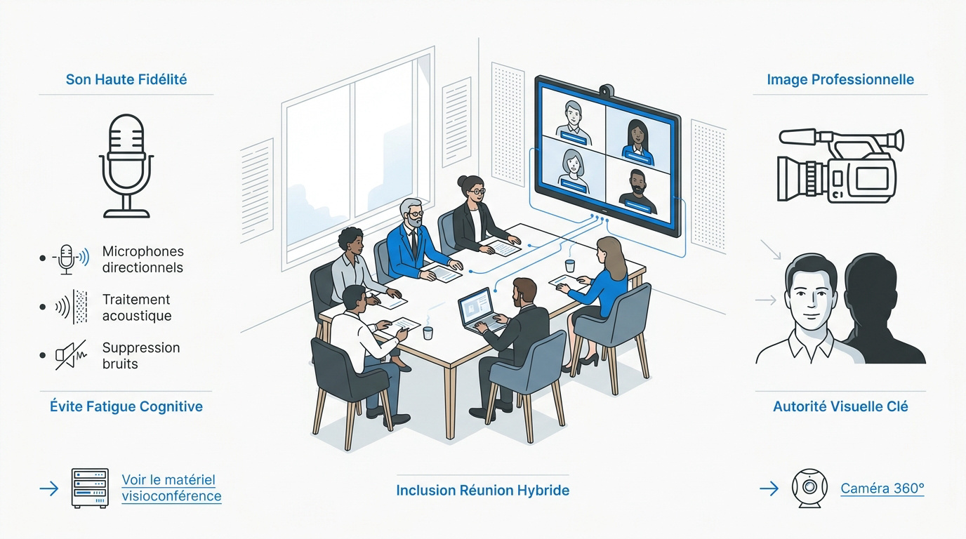 Infographie sur l'importance du son et de l'image pour l'inclusion en réunion hybride
