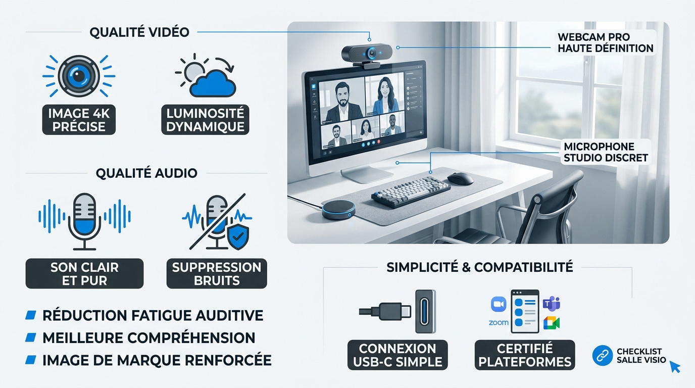 Kit de visioconférence professionnel pour le télétravail incluant webcam 4K et speakerphone