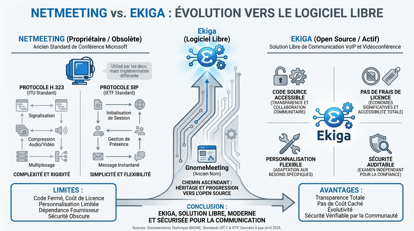 Comparaison historique entre les interfaces de NetMeeting et Ekiga pour la visioconférence