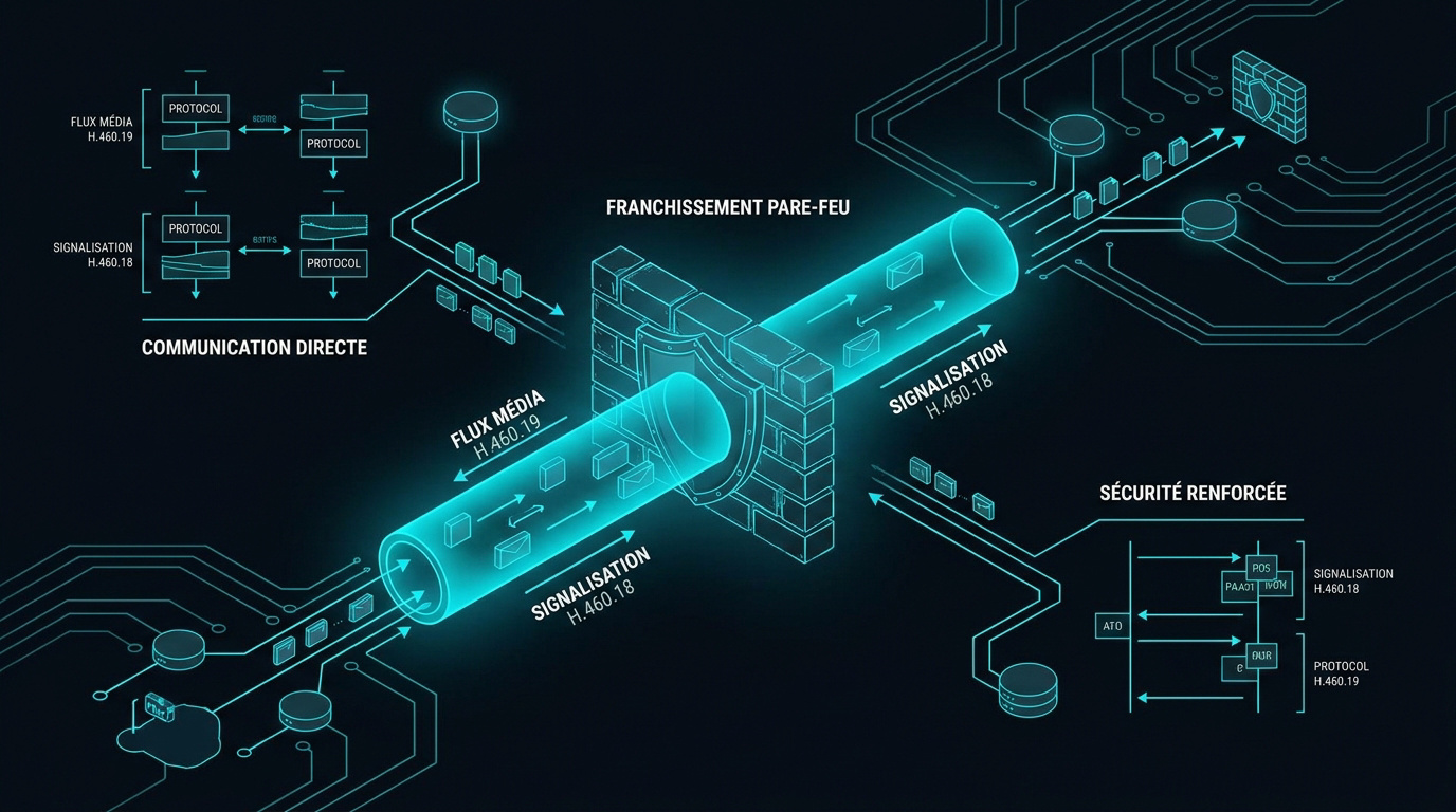 Schéma d'un réseau sécurisé optimisé pour la visioconférence haute technologie