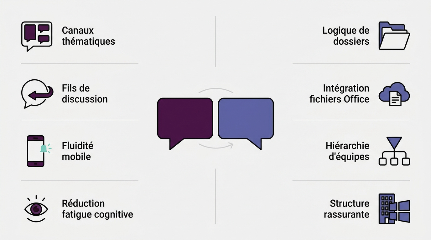 Interface comparative entre les logiciels de collaboration Slack et Microsoft Teams