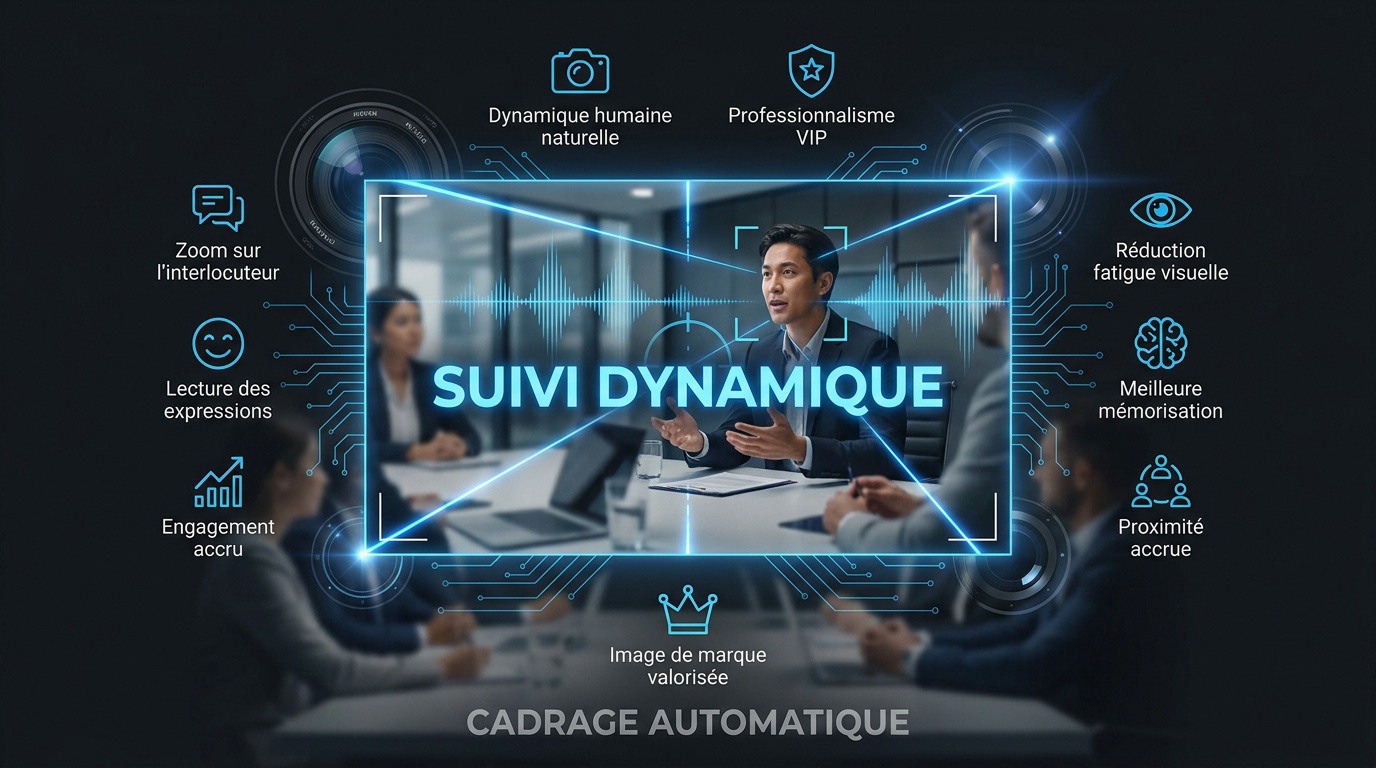 Comparaison entre le cadrage de groupe statique et le suivi dynamique du locuteur en visioconférence