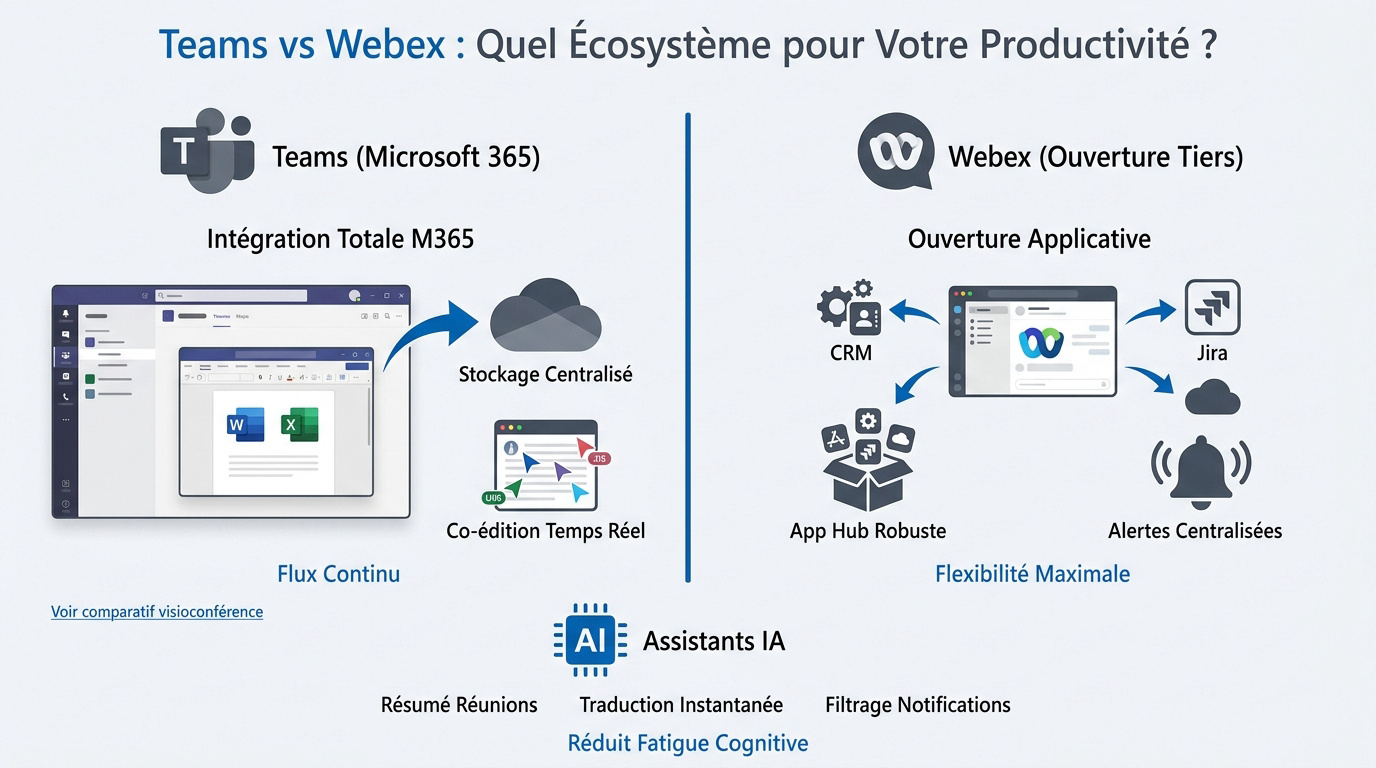 Comparaison des interfaces de productivité entre Microsoft Teams et Cisco Webex