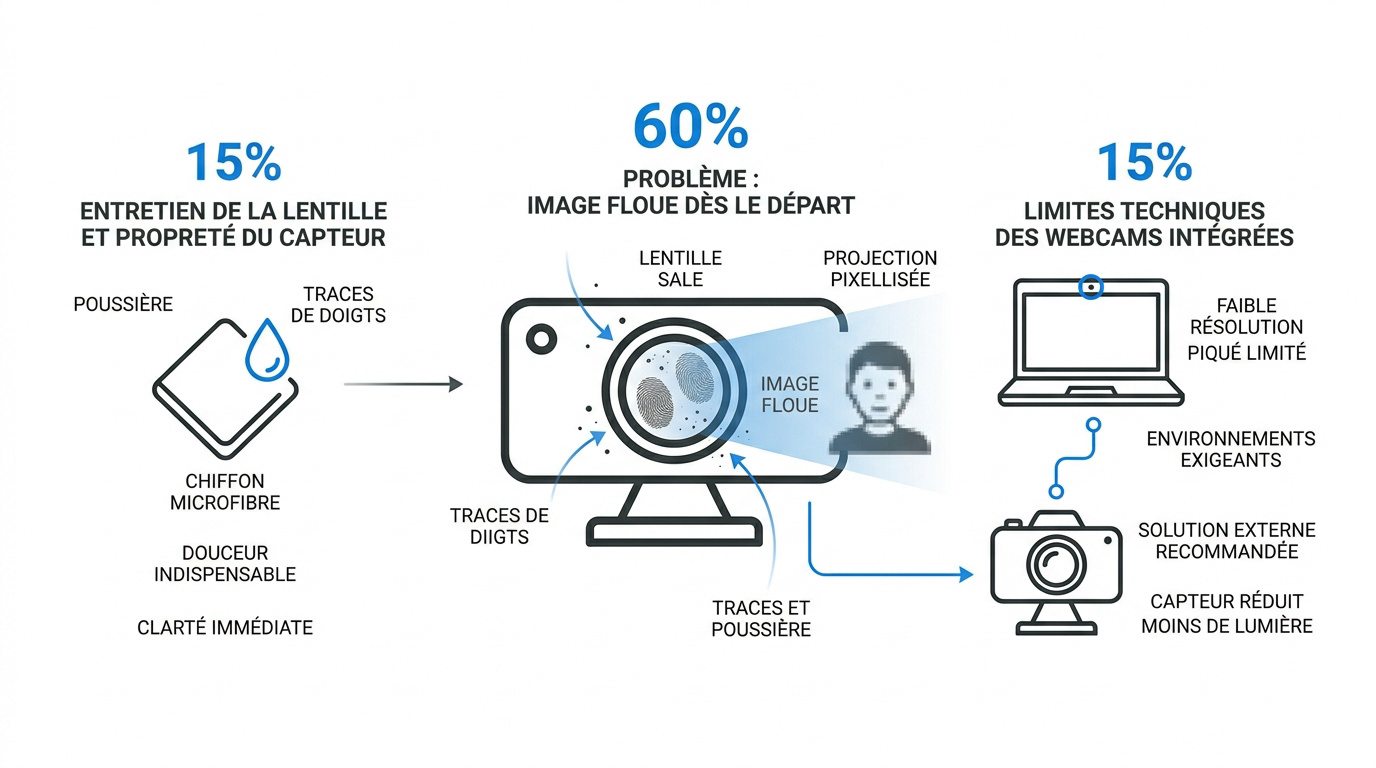 Illustration d'une image de visioconférence floue due à un problème technique ou matériel